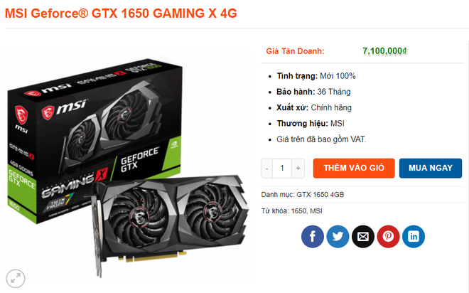 GTX 1650 is currently being sold by a computer company in Ho Chi Minh City for 7.1 million VND