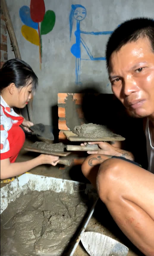 He even trained his wife on how to mix mortar and lay cement