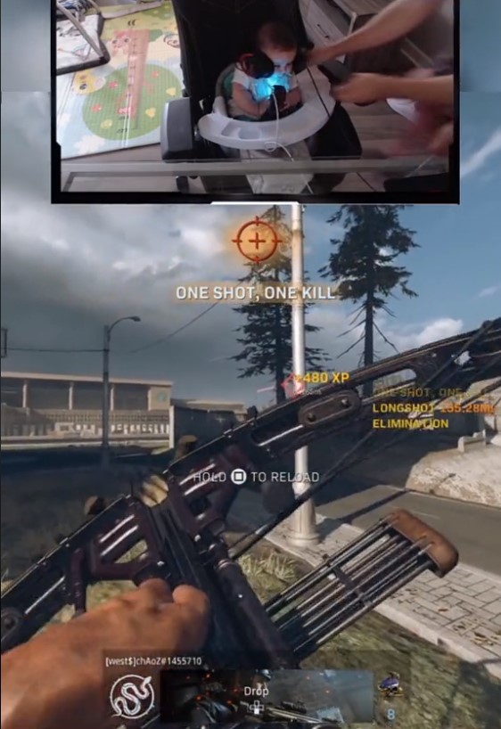 ... this young gamer still took down the opponent with just one shot