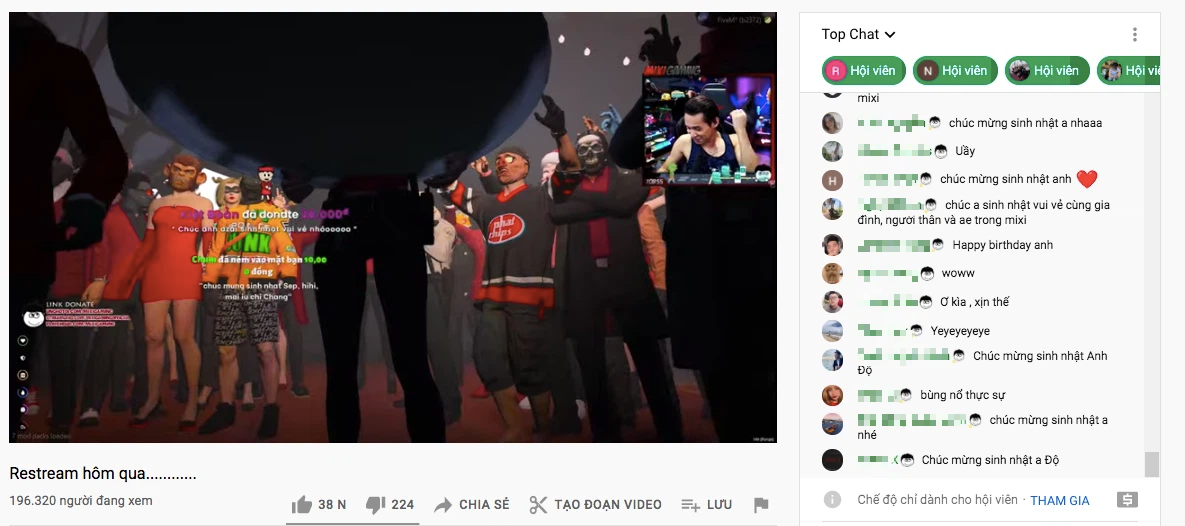 Nearly 200,000 people watched the stream celebrating Độ Mixi.