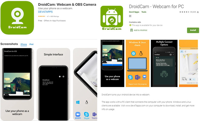 DroidCam is a cross-platform application that supports iOS/Android to turn your phone's camera into a webcam