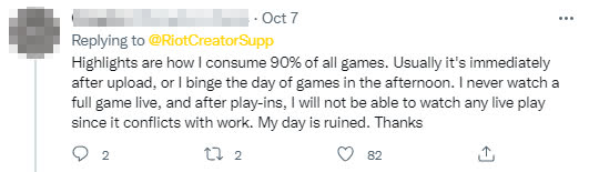 Highlights are how I can gather information about the matches. They are usually uploaded right after the match or I will compile the entire day's matches in the afternoon. I never watch a match live in full, and after the play-in round, I won't be able to watch any matches live anymore because it affects my work. My day is ruined. Thank you