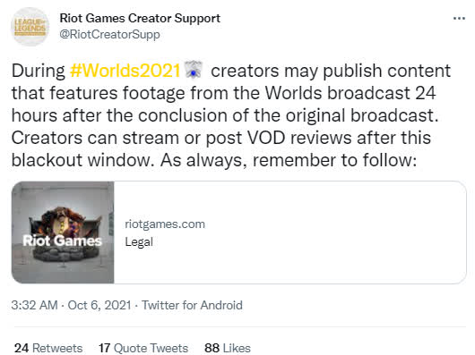 Riot's announcement regarding match rights issues