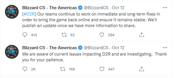 On October 12, Blizzard continuously promised on Twitter that they would find a way to fix the bugs in Diablo II: Resurrected