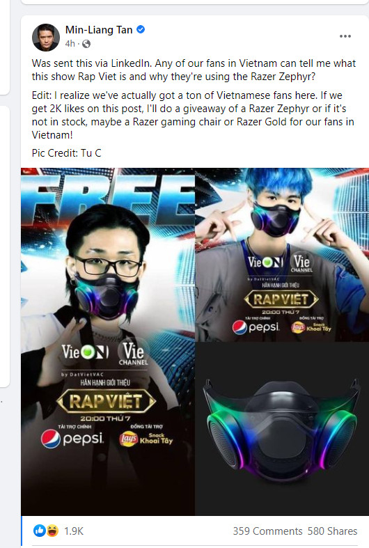 Post by CEO Ming-Liang Tan. (Screenshot)
