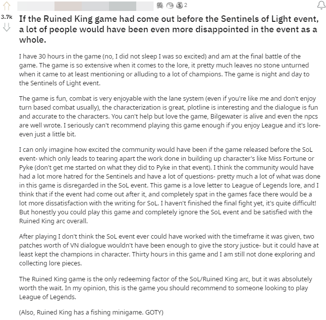 A gamer who played Ruined King for 30 hours stated that the game is much better than the VBAS event