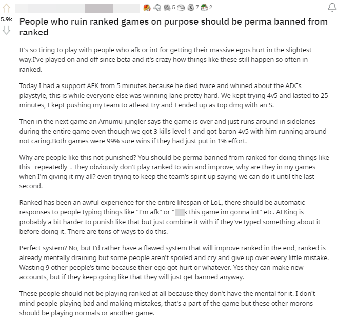 A player laments encountering too many game ruiners and suggests a permanent ban rule for them