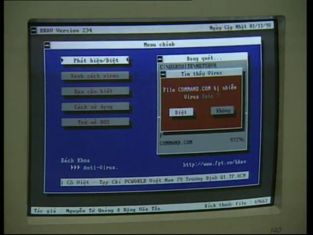 The early version of BKAV antivirus software (photo: YouTube Nguyễn Hữu Hưng)