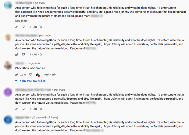 Spam comments attacking the comments section of Khoa Pug's latest clip