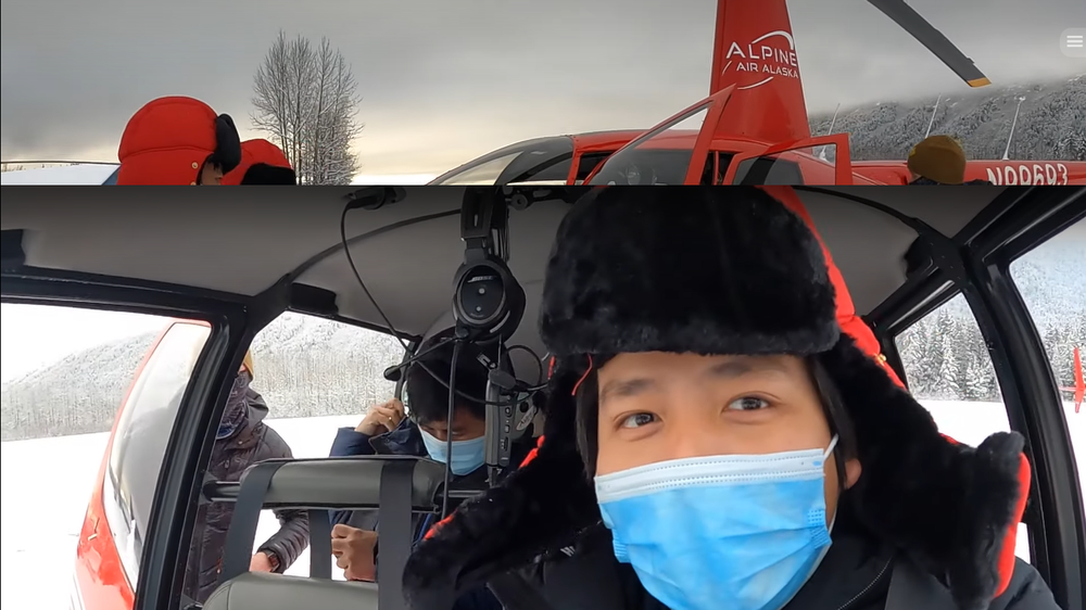 Both rent a helicopter to see the snow and ice