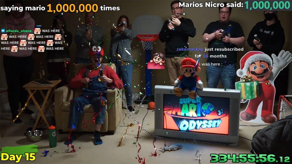 Nicro handcuffed to the TV while saying Mario a million times