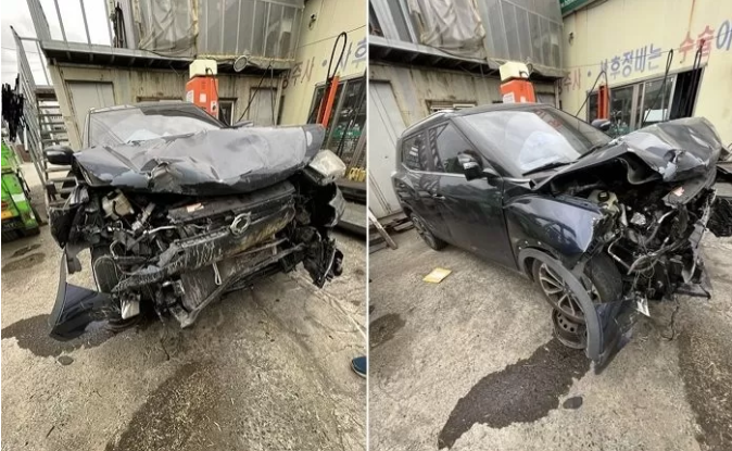 Image of Lee Yoo-ran's car after the accident