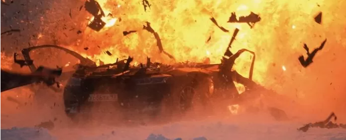The car quickly being destroyed