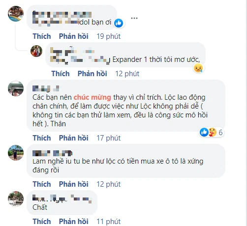 Positive reactions from the online community after learning that Lộc Fuho bought a car