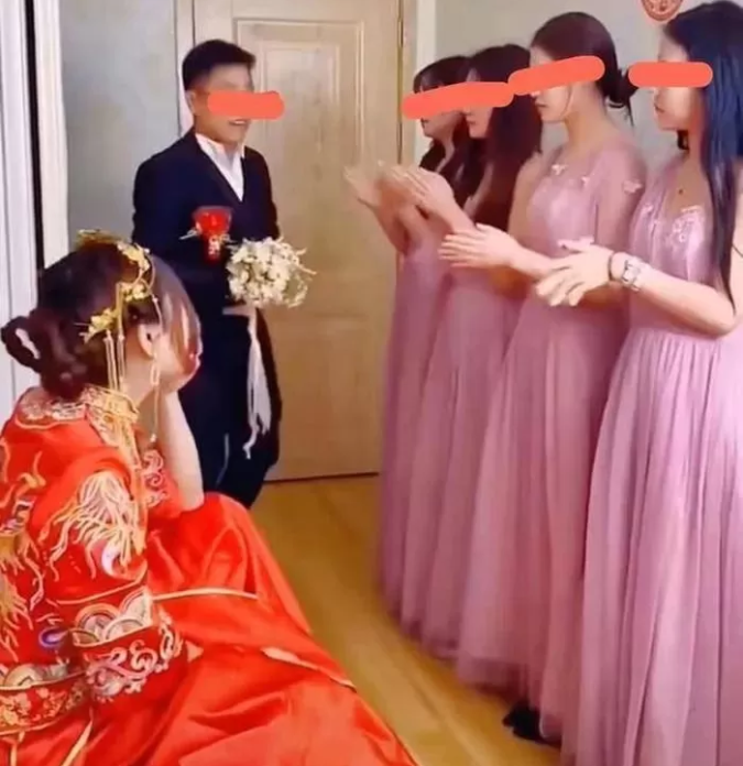 The groom appeared quite astonished when he saw the bridesmaid squad