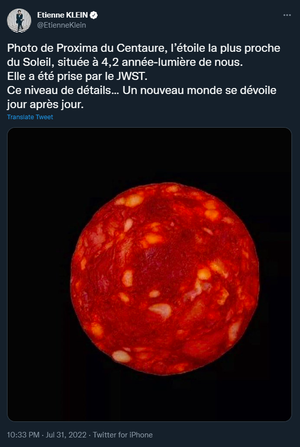 Étienne Klein's Twitter post.