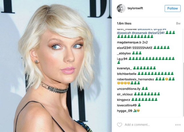 Taylor Swift's posts once received millions of snake emojis from the online community.