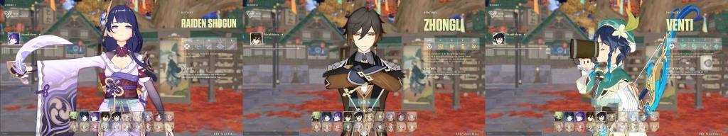 Venti, Zhongli, and Raiden Shogun