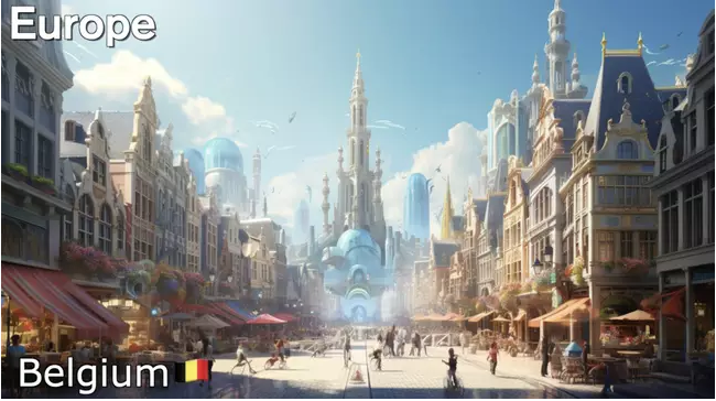 Belgium in the year 5000 resembles a kingdom from a fairy tale. Buildings with roofs that retain a blend of ancient and modern styles make anyone feel as if they have stepped into a wonderland.