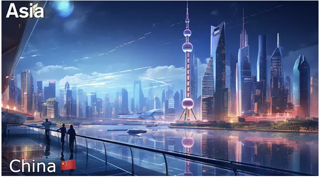 Looking at the scene in the picture, we can see that China has developed transportation vehicles that can reach light speed. They move so fast that we can only see streaks of light in the sky.
