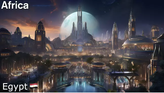 Egypt looks like it has stepped out of a science fiction movie. Buildings are constructed around a large lake. However, the image of the massive moon in the background is what surprises many people.