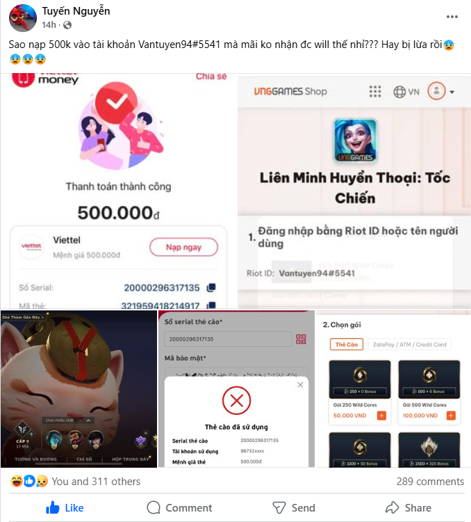 On New Year's Day, VNG gamers were scammed when loading money, a simple mistake that many still fall for 3 Original post by the unfortunate gamer.