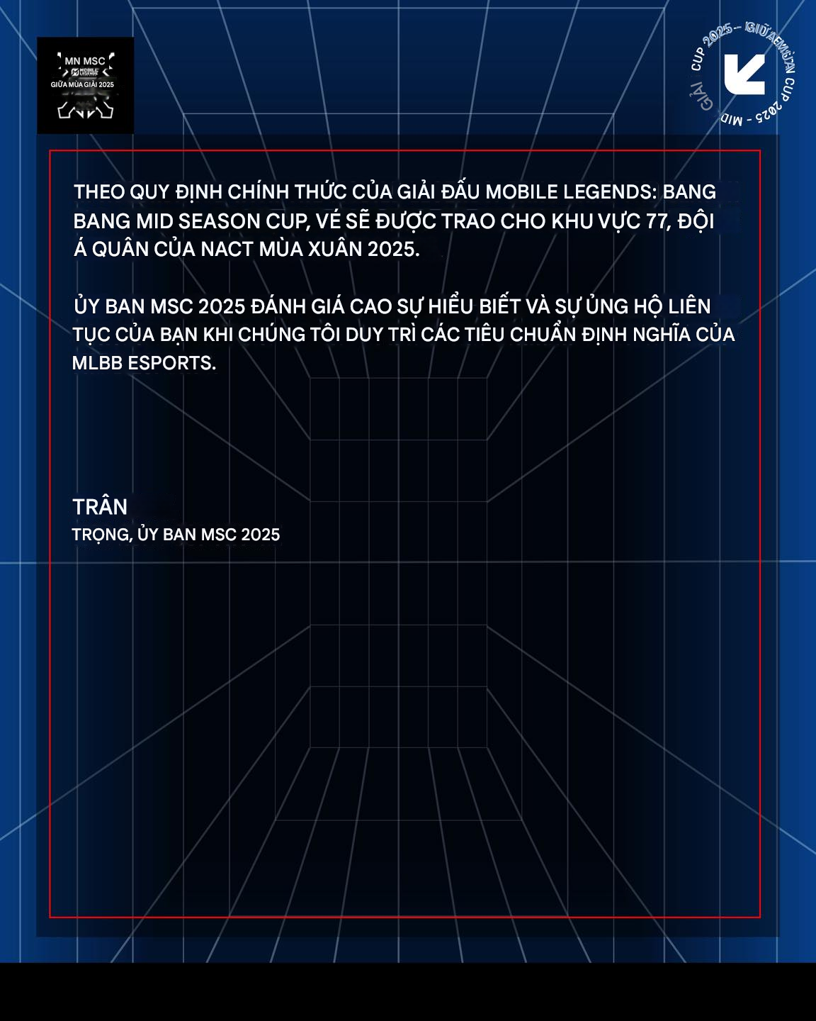 Watching the rival game's tournament, 2 players from the "world's top MOBA game" face "heavy consequences" 3 Original notification of the MSC 2025 penalty. (temporary translation from Google)