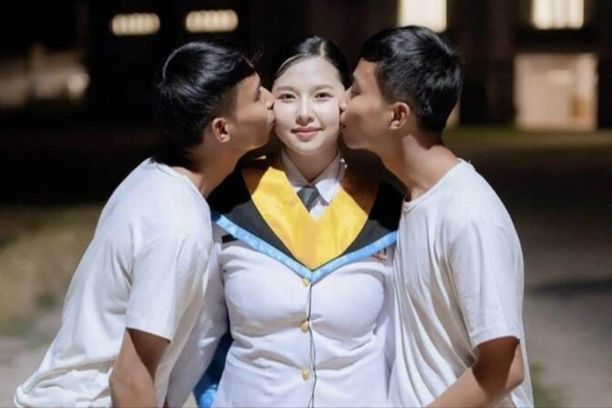 Image of a girl named Fah with the twin brothers